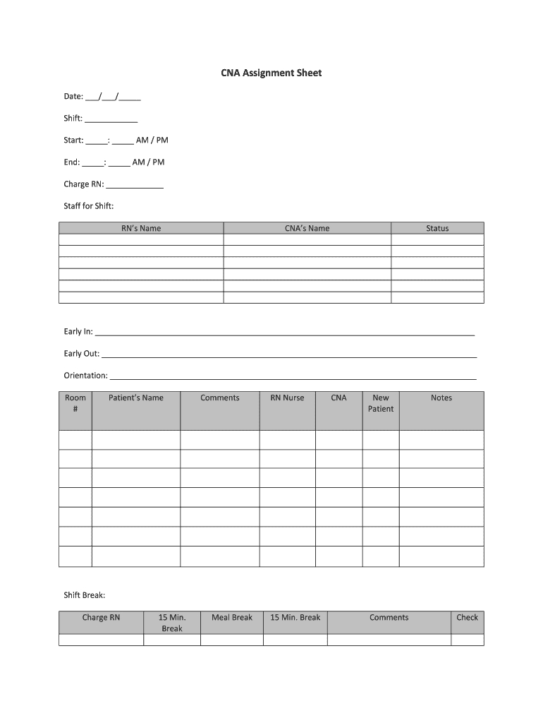 Cna Assignment Sheet Templates – Fill Online, Printable Inside Charge Nurse Report Sheet Template