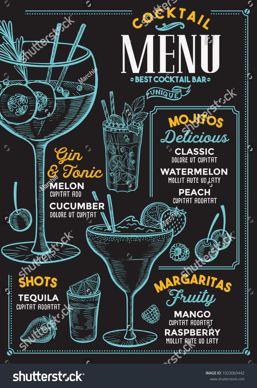 Cocktail Bar Menu Vector Drinks Flyer | Royalty Free Stock Image For Cocktail Menu Template Word Free