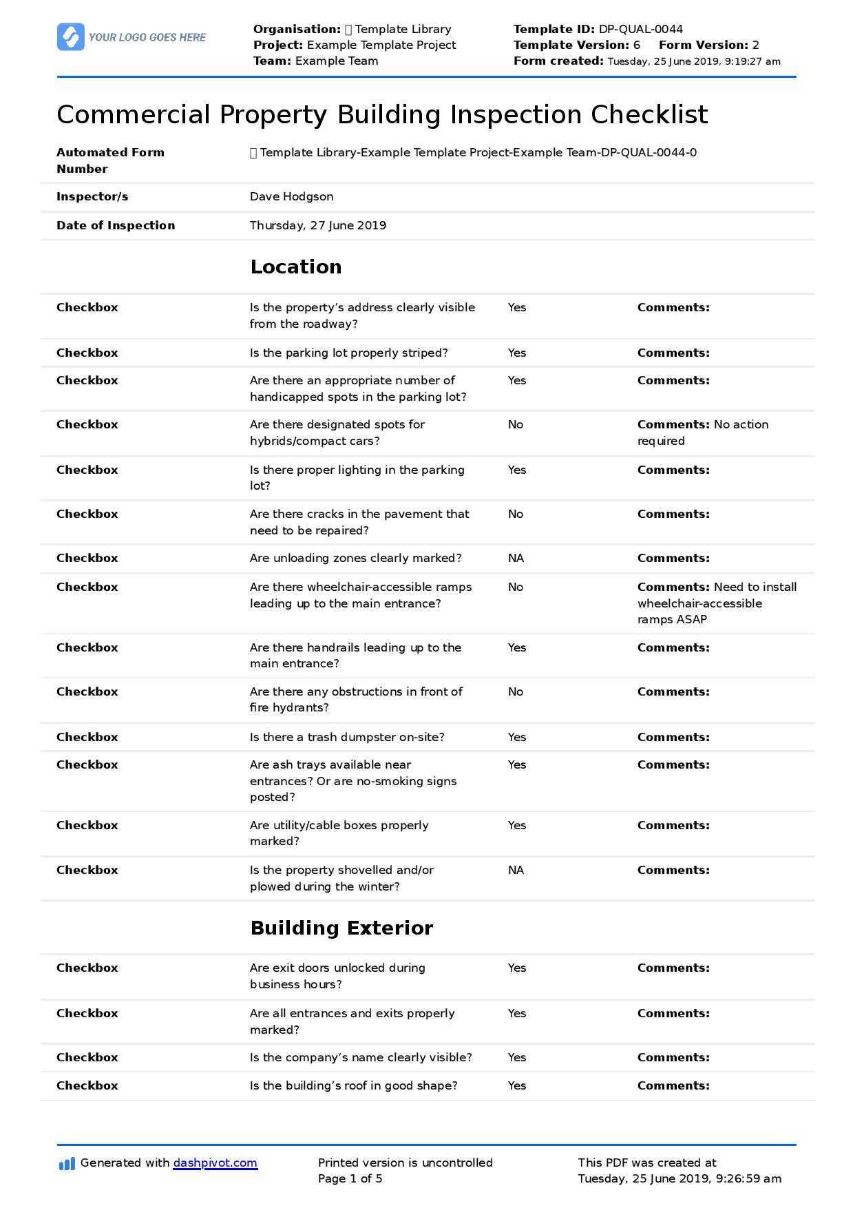 Commercial Property Inspection Checklist Template (Use It For Property Management Inspection Report Template