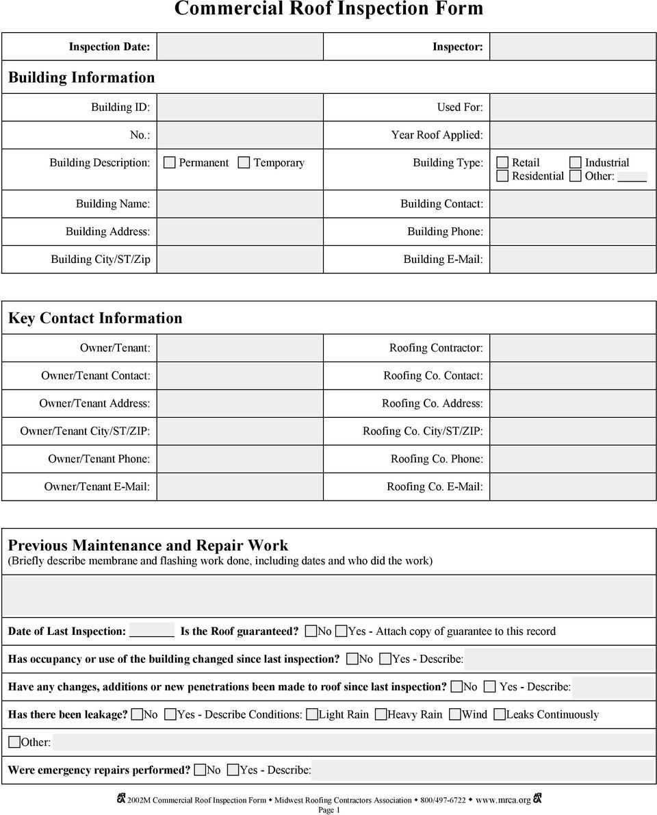 Commercial Roof Inspection Form – Pdf Free Download For Roof Inspection Report Template