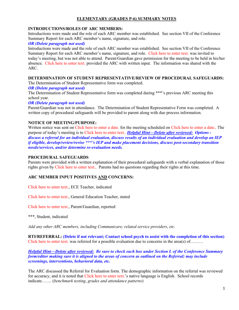 Conference Summary Template P – 6Th Grades Intended For Conference Summary Report Template
