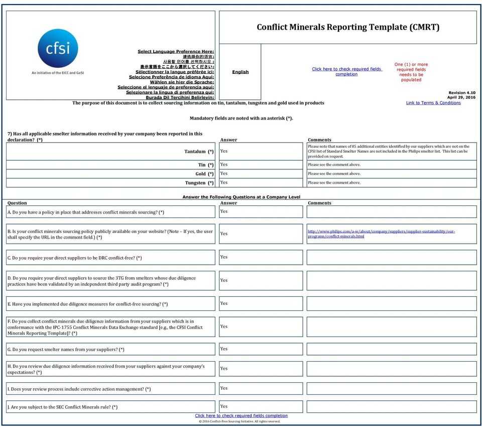Conflict Minerals Reporting Template (Cmrt) - Pdf Free Download In Conflict Minerals Reporting Template
