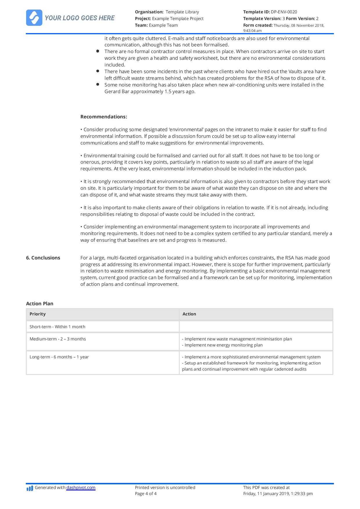 Construction Audit Report Sample: For Safety, Quality Inside After Training Report Template