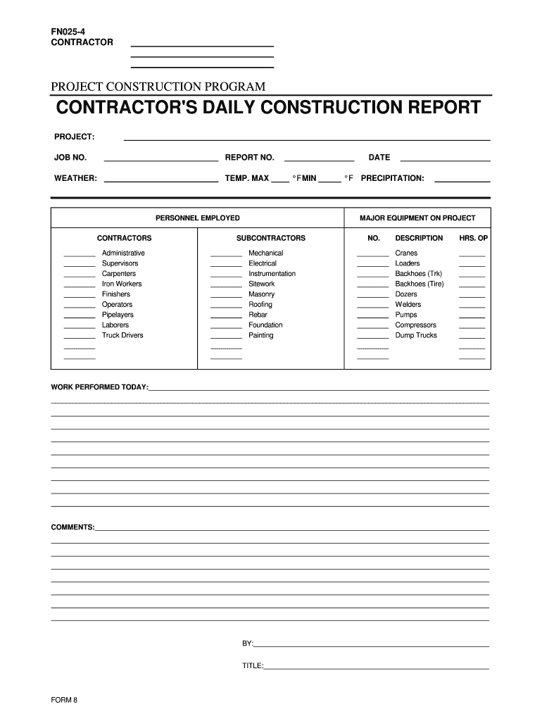 Construction Daily Report Template Excel – Fill Online Throughout Daily Site Report Template