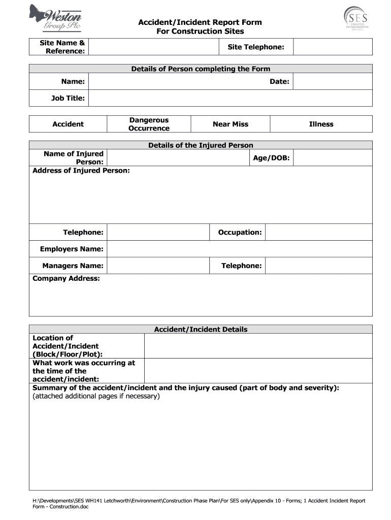 Construction Incident Report Form – Karati.ald2014 In Incident Report Form Template Doc