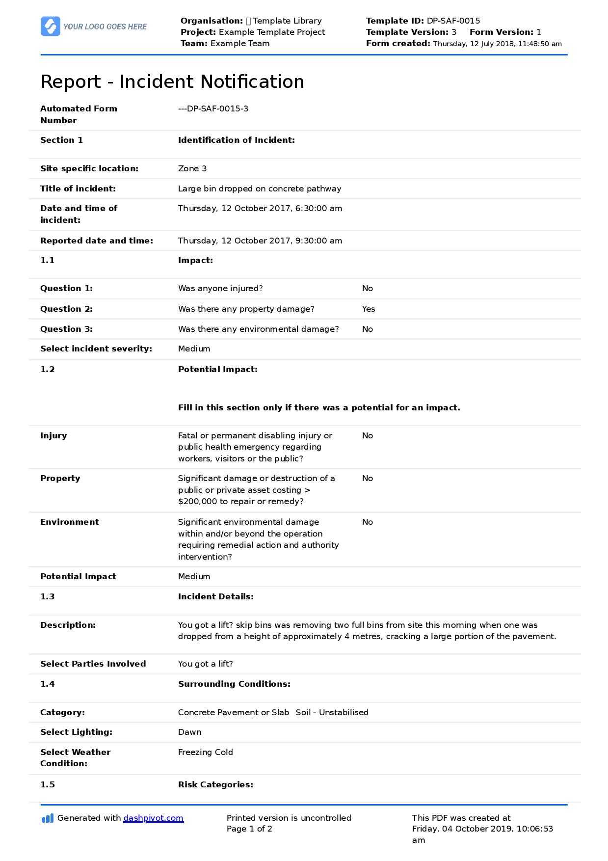 Construction Incident Report Template (Free & Editable Form) Inside Construction Accident Report Template