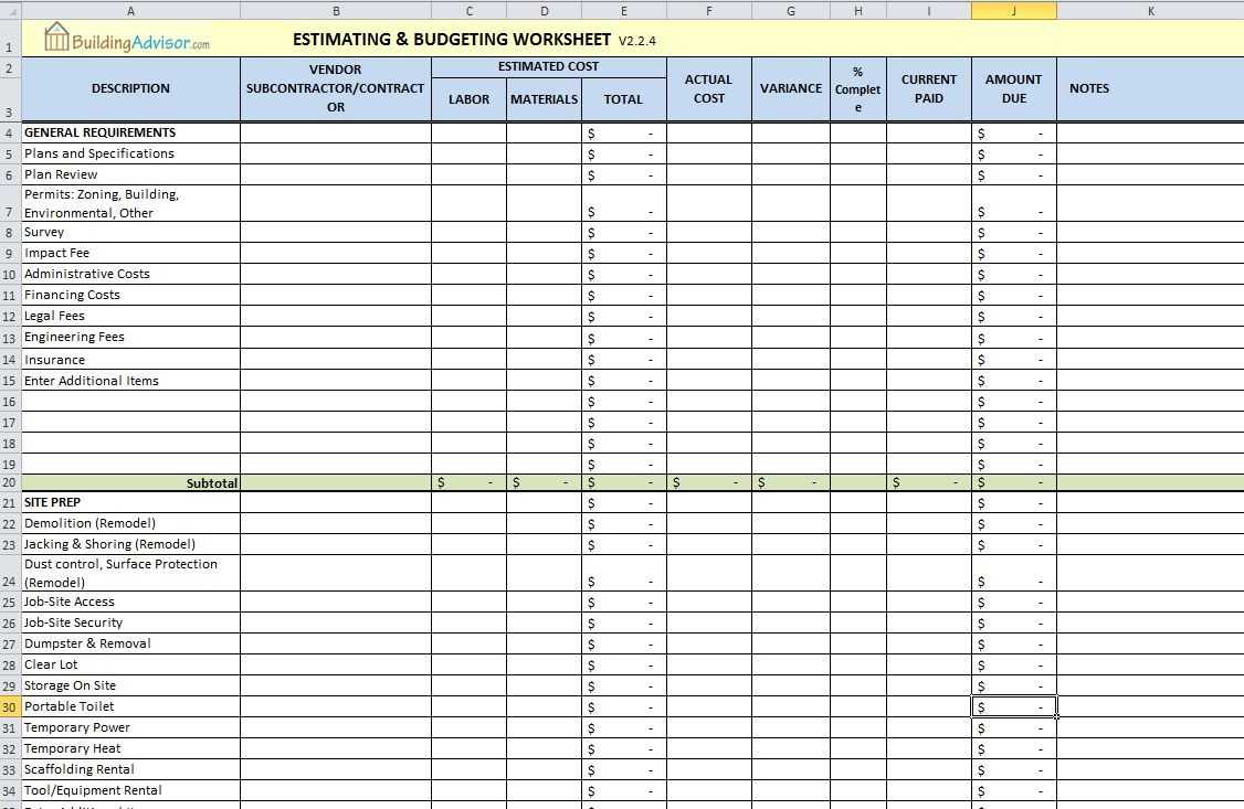 Construction Job Costing Spreadsheet Free Residential With Job Cost Report Template Excel