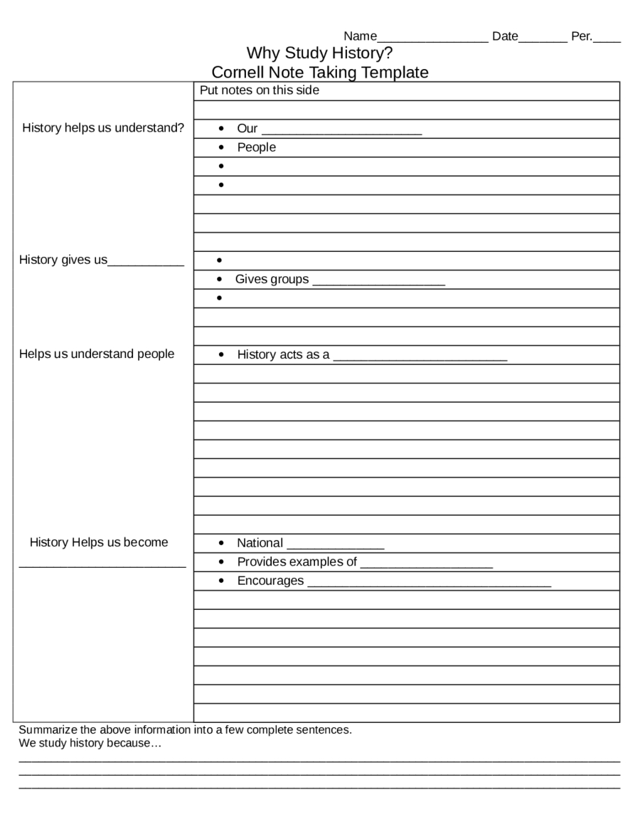 Cornell Note Taking Template – Edit, Fill, Sign Online Regarding Note Taking Template Word