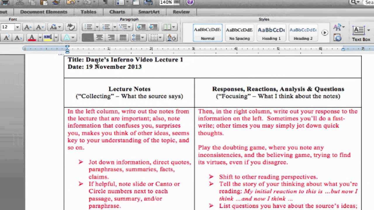 Cornell Notes / Double Entry Journal – Taking Notes Inside Double Entry Journal Template For Word