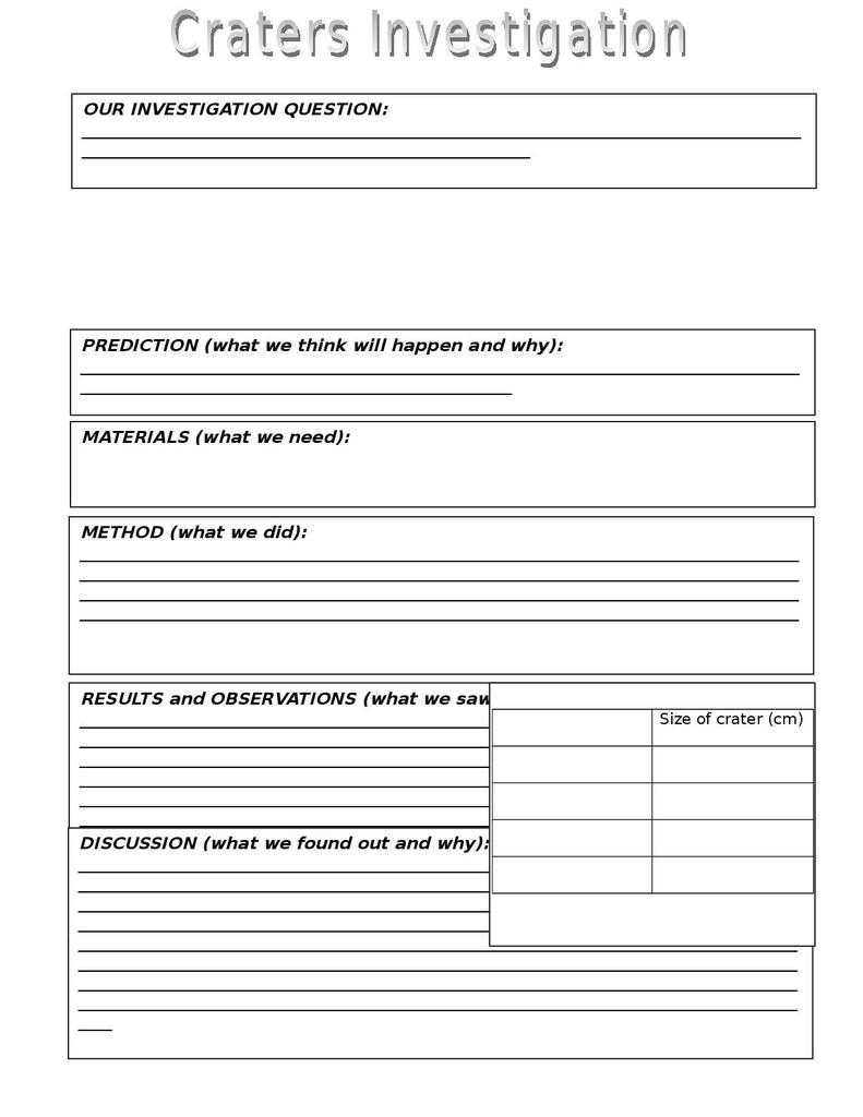 Craters Investigation Resources | Stem In Science Report Template Ks2