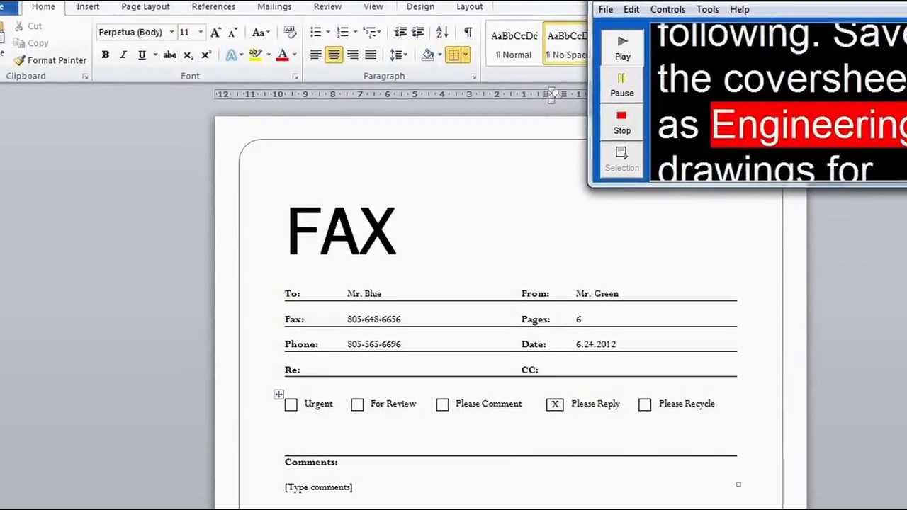 Create A Fax Cover Sheet (Microsoft Word Walk Through) Regarding Fax Cover Sheet Template Word 2010