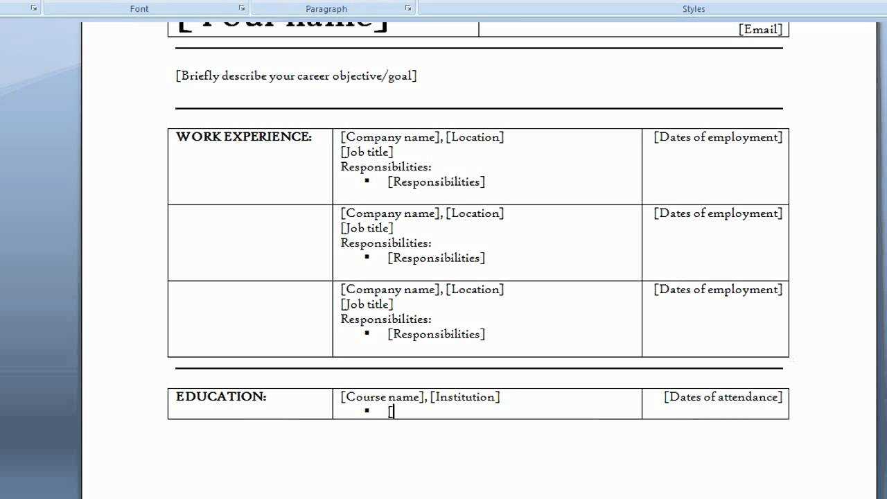 Create A Resume In Ms Word 2007 Within Resume Templates Word 2007