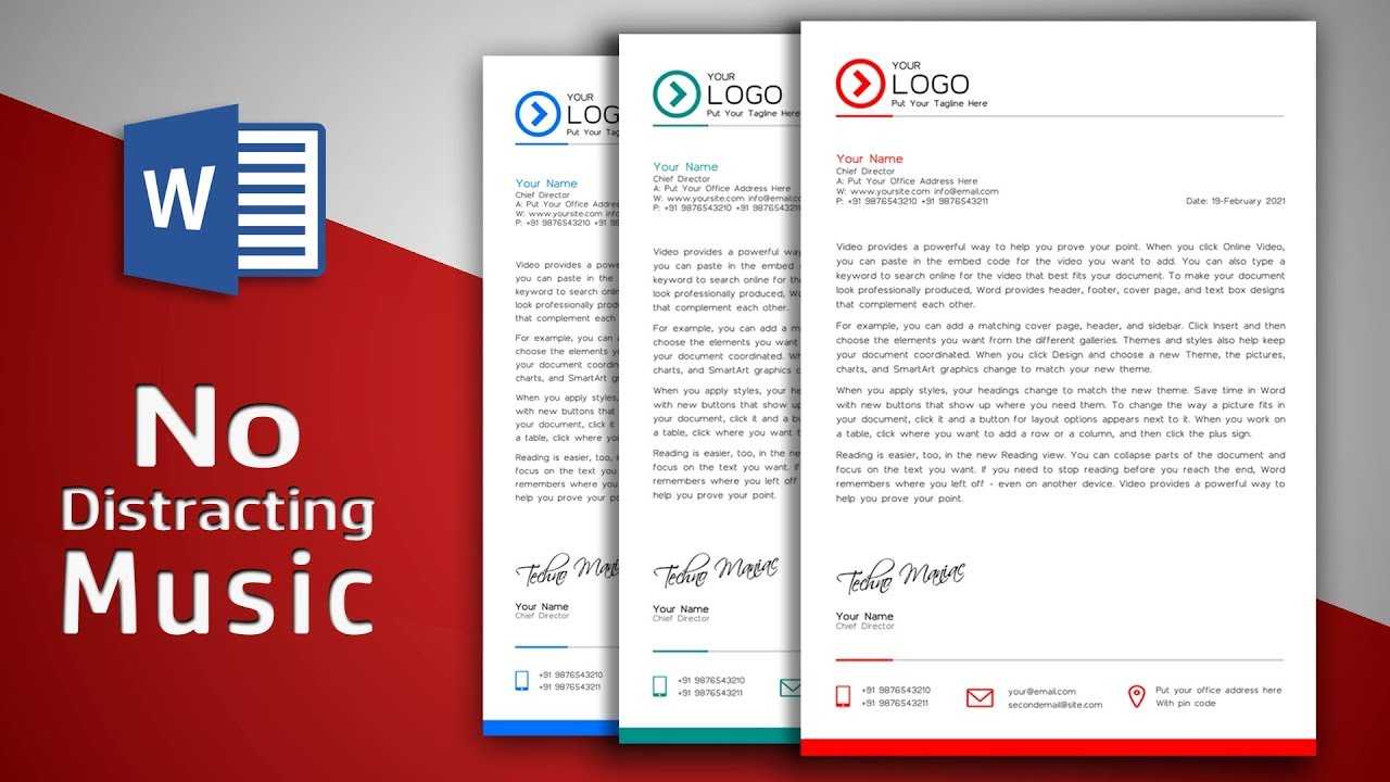 Create Modern Letterhead In Ms Word | No Distracting Music | Free Template Pertaining To Header Templates For Word