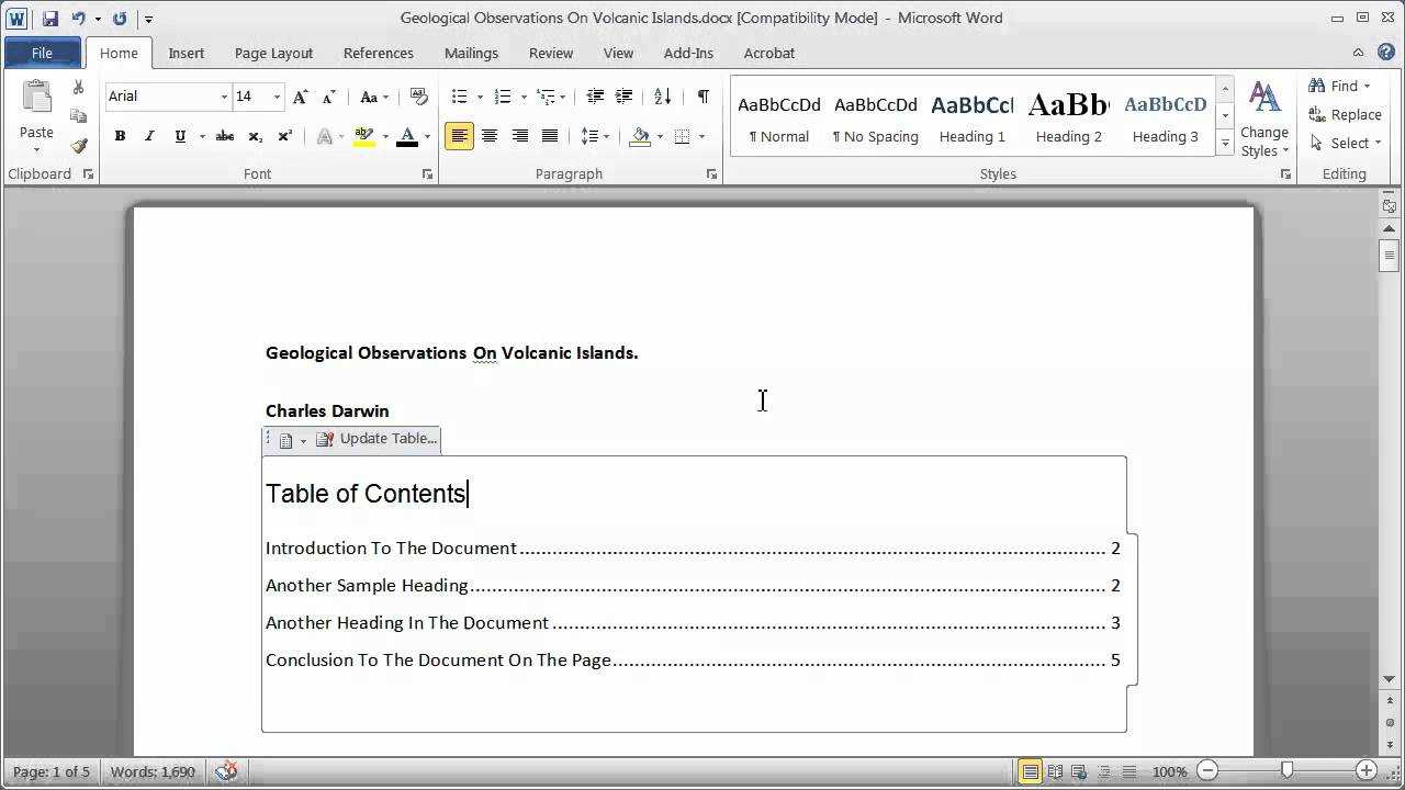 Creating A Table Of Contents In A Word Document - Part 1 With Contents Page Word Template