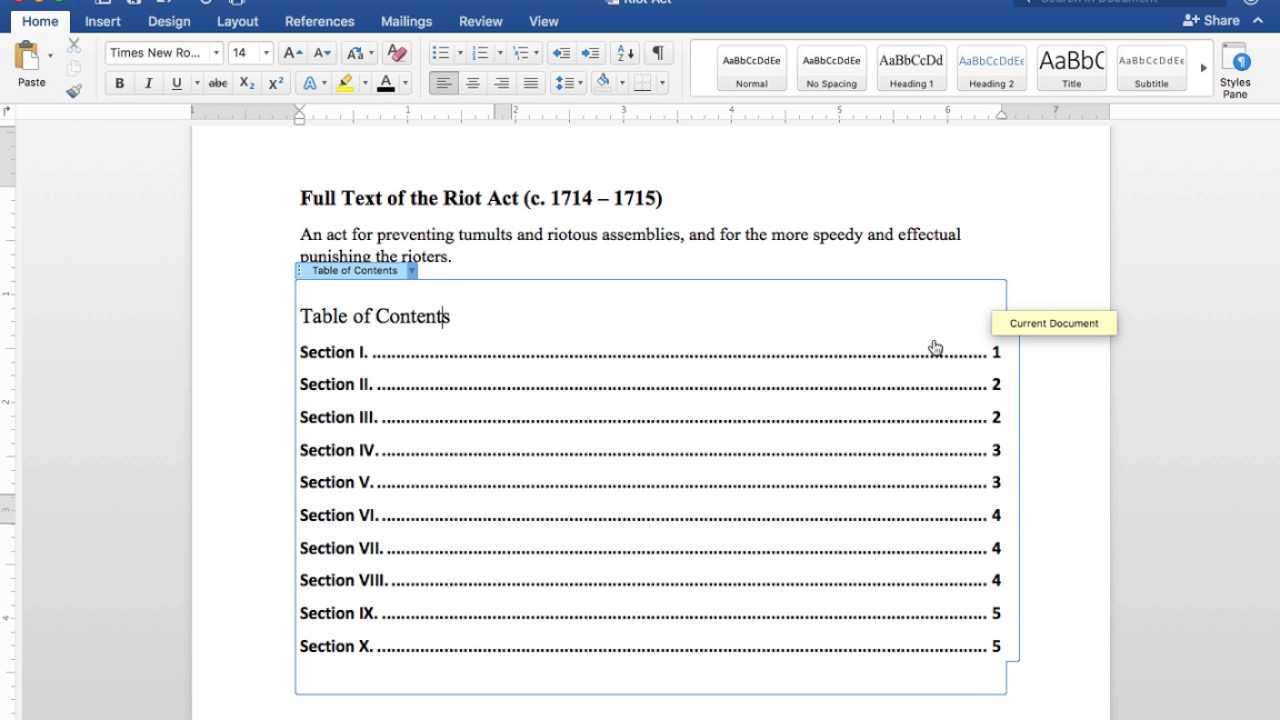 Creating A Table Of Contents In Word 2016 For Mac (See Note Below For  Headings Video Link) Pertaining To Microsoft Word Table Of Contents Template