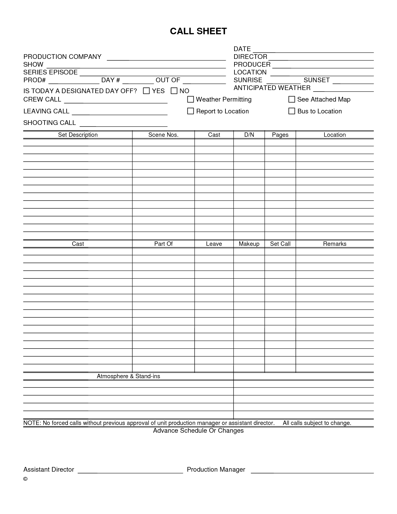 Creative Free Film Production Call Sheet Template Design Within Blank Call Sheet Template