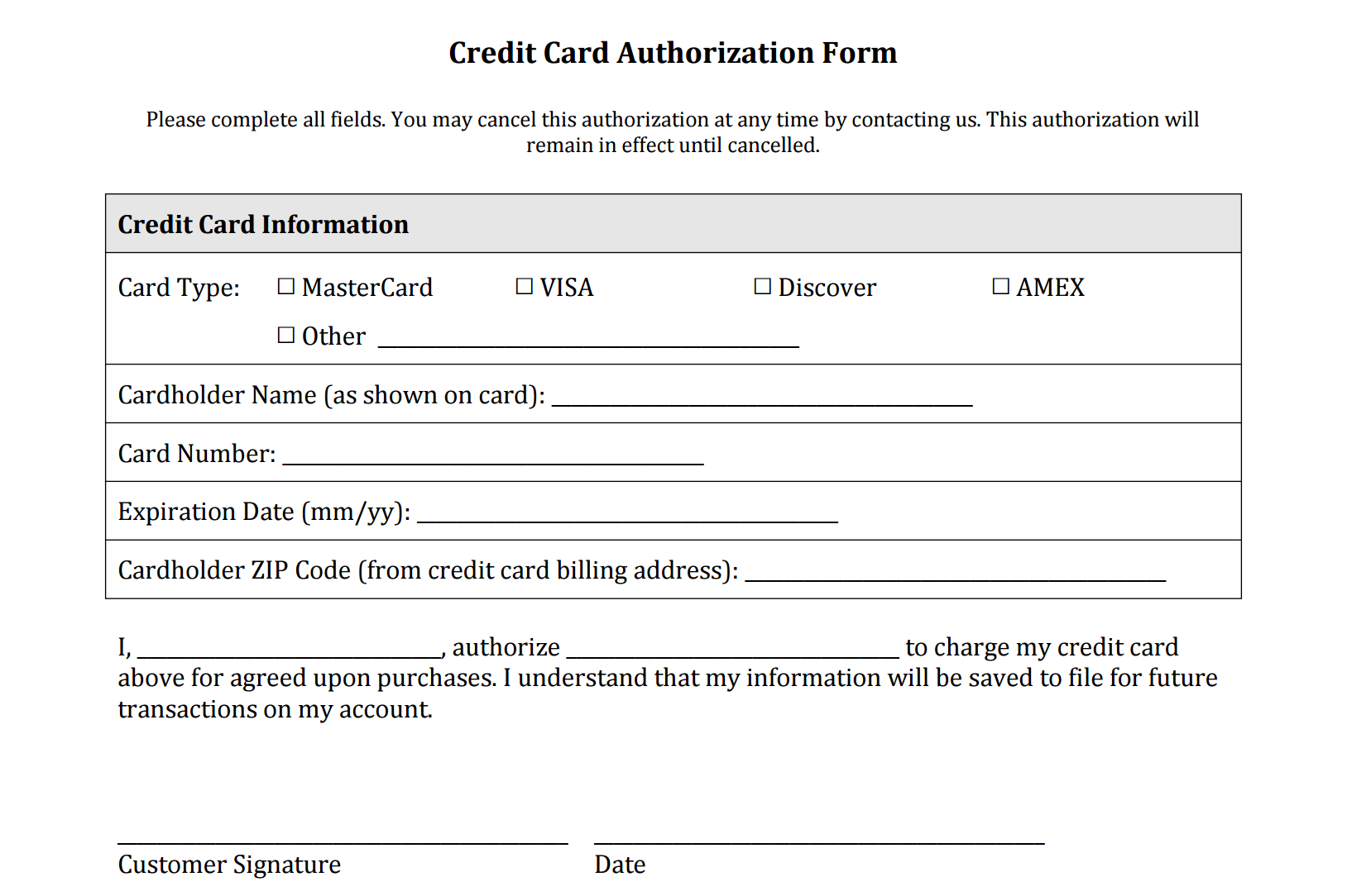 Credit Card Authorization Form Templates [Download] Throughout Credit Card Authorization Form Template Word
