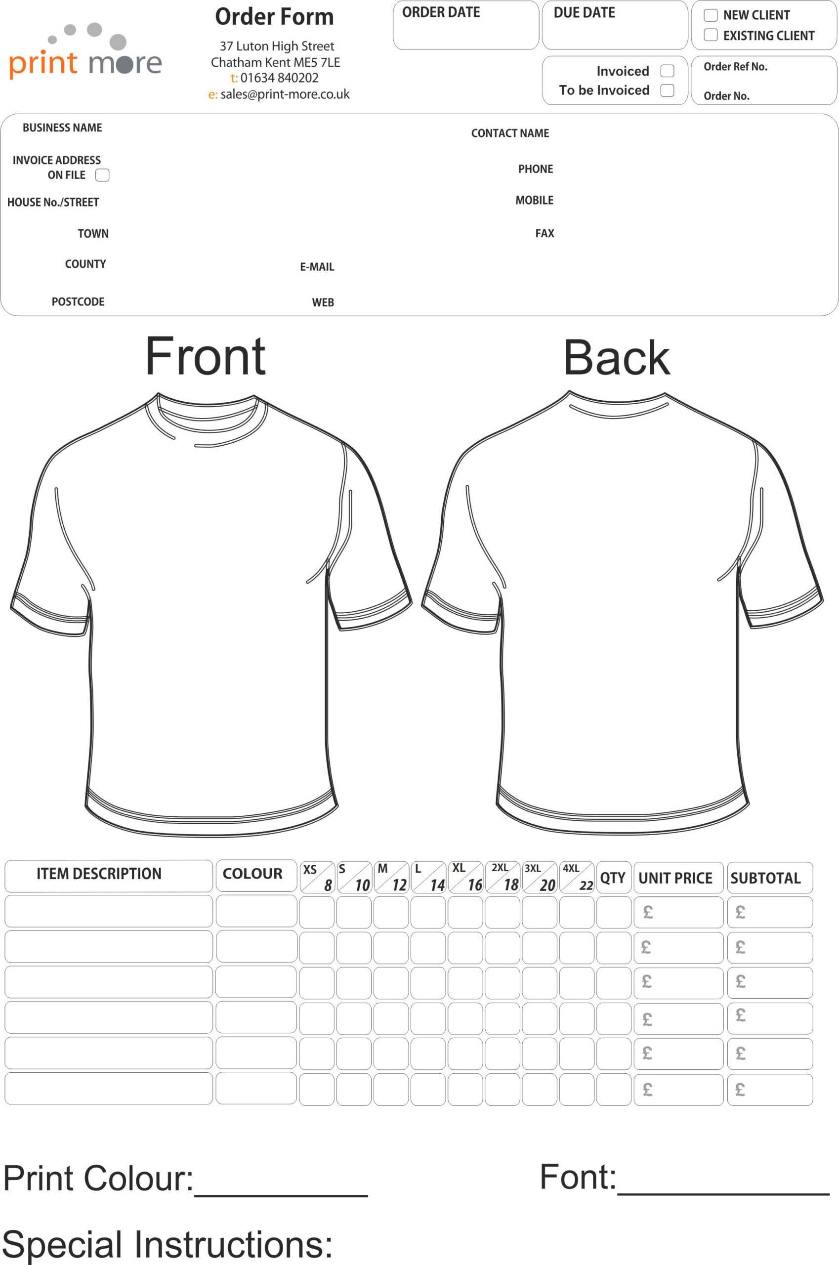 Custom T Shirt Order Form – Karan.ald2014 Regarding Blank T Shirt Order Form Template