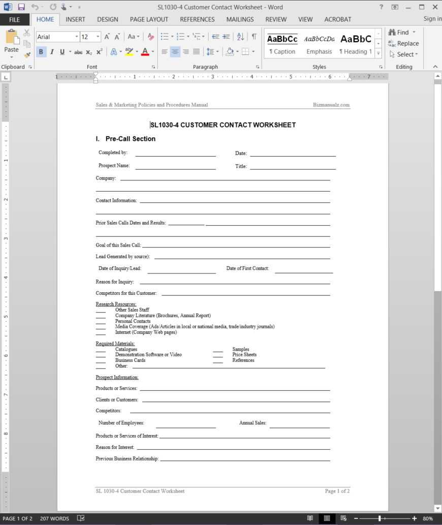 Customer Contact Worksheet Template | Sl1030 4 With Regard To Customer Contact Report Template
