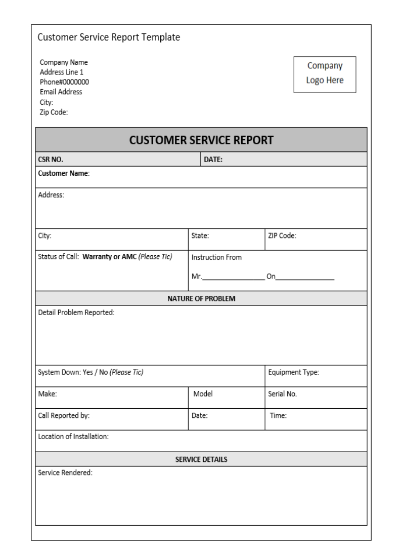 Customer Service Report Template – Excel Word Templates In Customer Incident Report Form Template