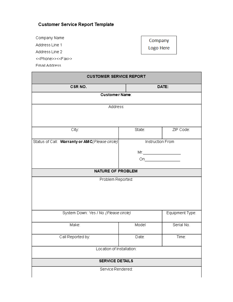 Customer Service Report Template | Templates At For Customer Contact Report Template
