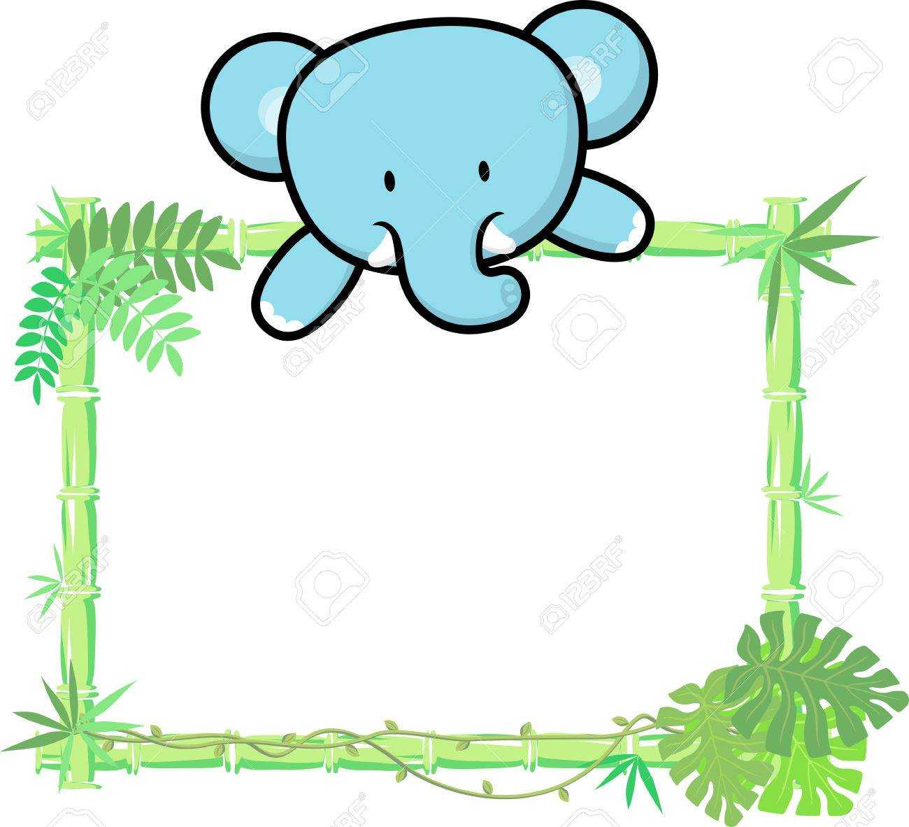 Cute Baby Elephant On Blank Board With Bamboo Frame Isolated.. Pertaining To Blank Elephant Template