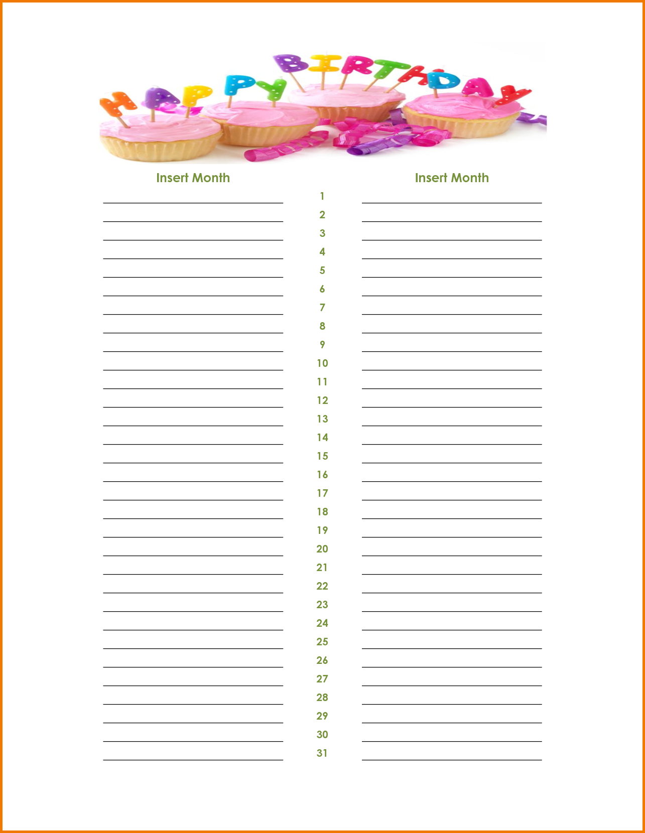 Cute Birthday Calendar Word Template For Girls : Vientazona Throughout Bulletin Board Template Word