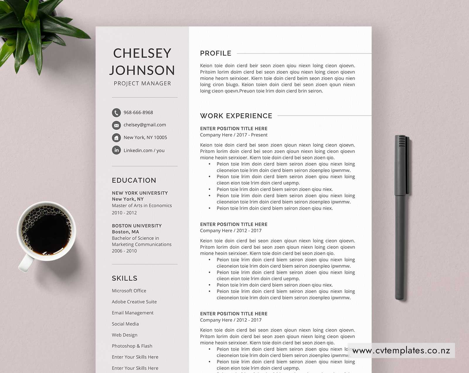 Cv Template, Professional Curriculum Vitae, Modern Cv Template, Ms Word,  Cover Letter, Creative Resume, Graduate Resume, Student Resume, Instant For How To Make A Cv Template On Microsoft Word