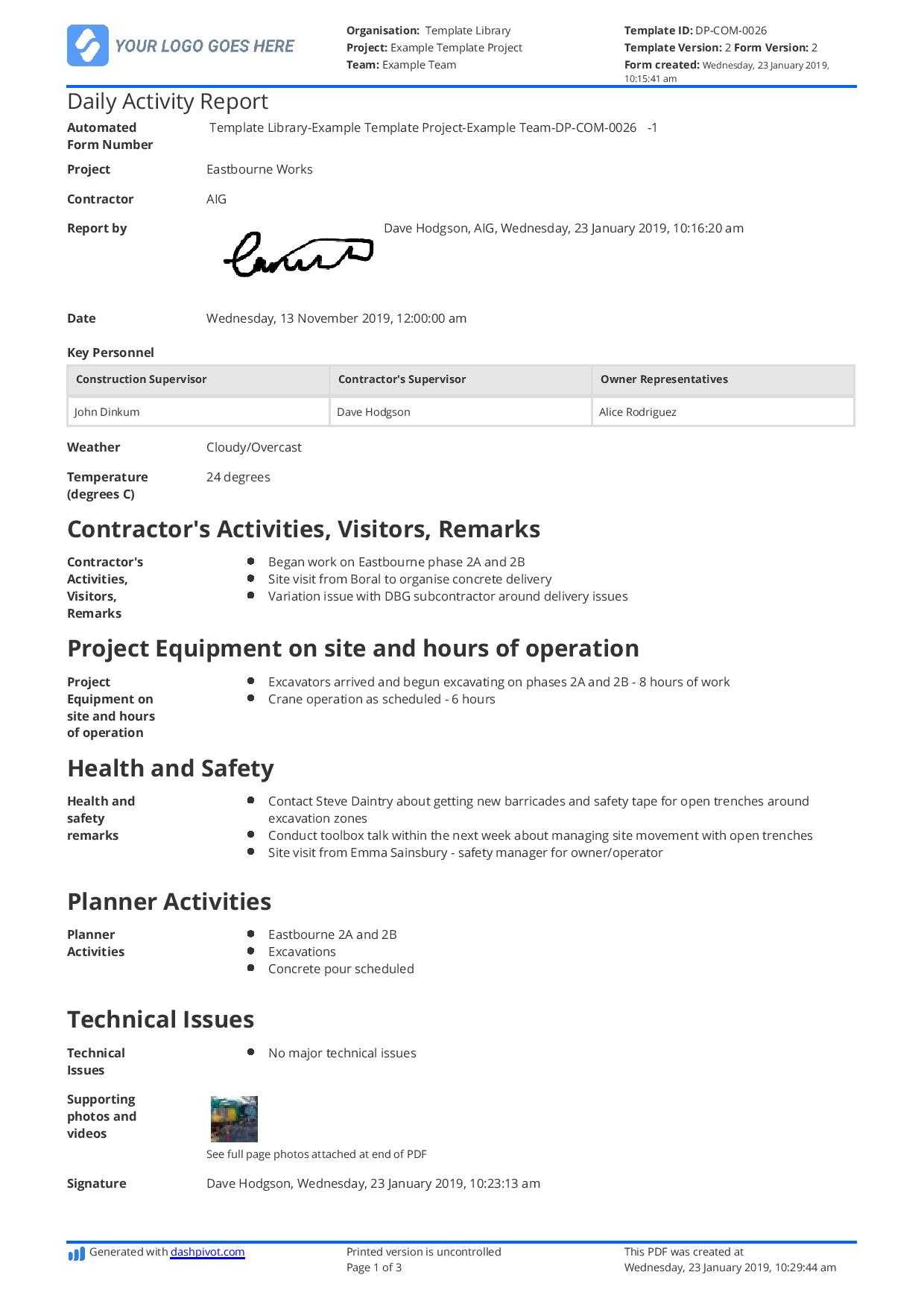 Daily Activity Report Template [Free And Better Than Excel In Construction Daily Report Template Free