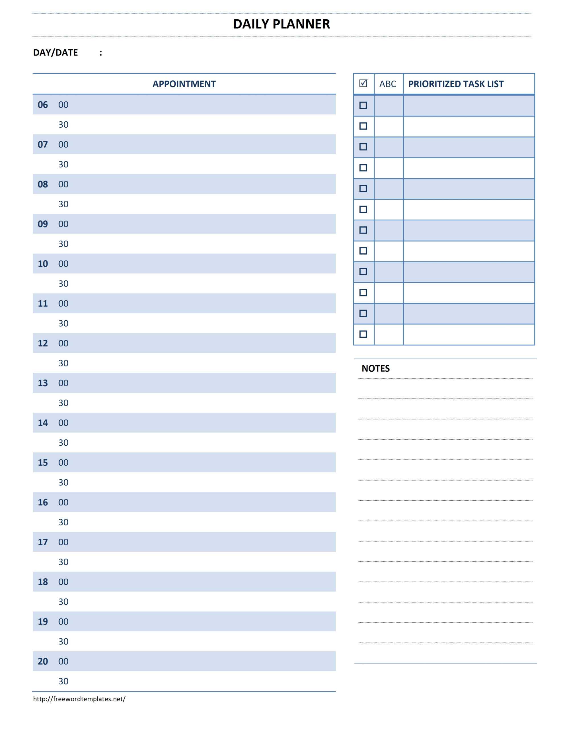 Daily Planner Template Within Appointment Sheet Template Word