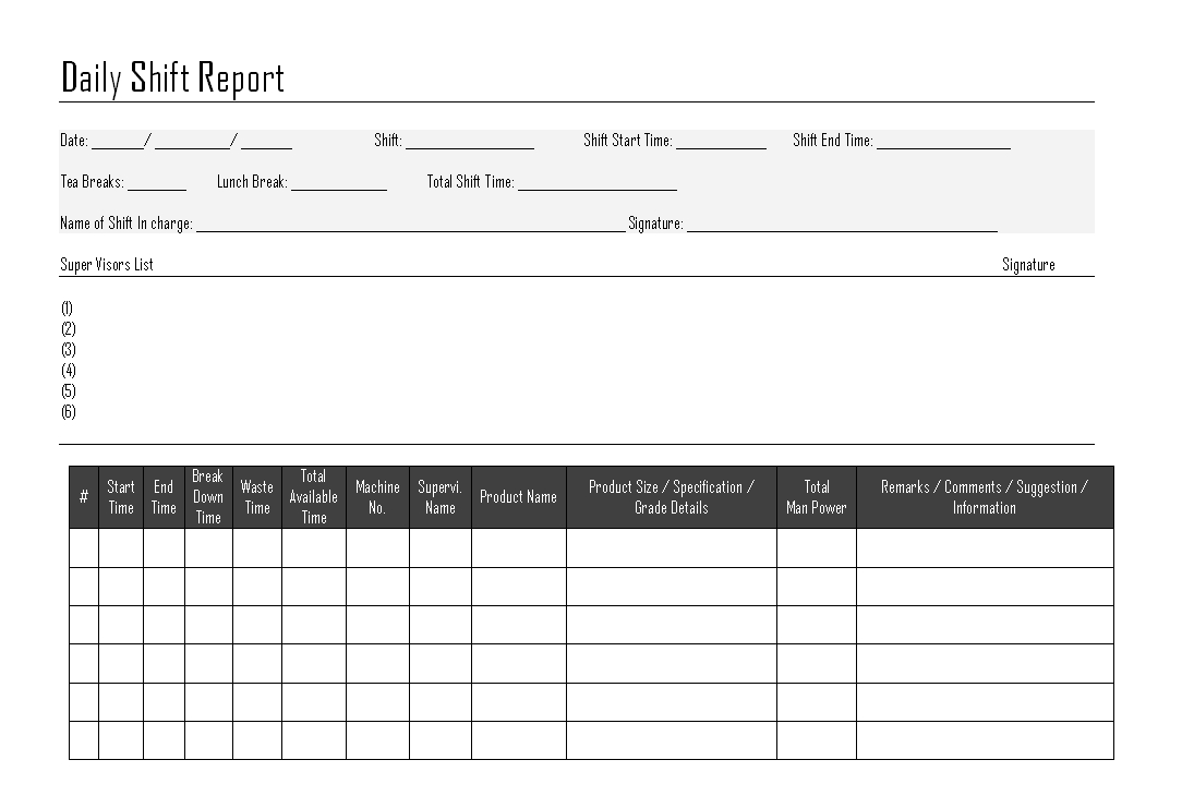 Daily Shift Report – For Template For Information Report
