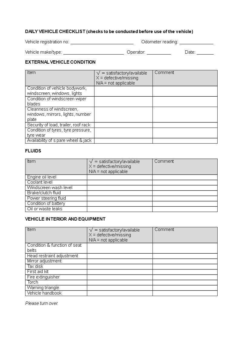 Daily Vehicle Checklist Word | Templates At With Vehicle Checklist Template Word