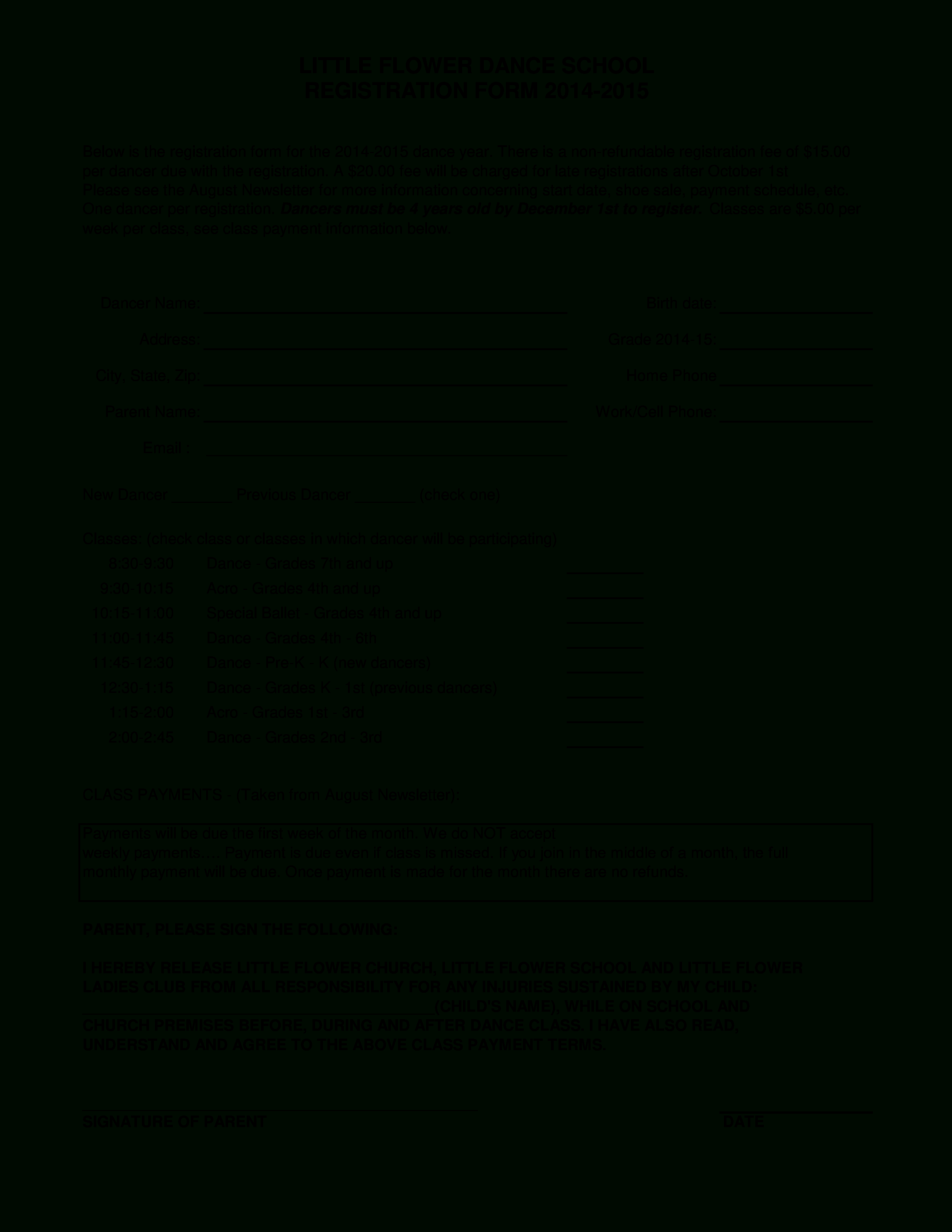 Dance School Registration Form | Templates At Throughout School Registration Form Template Word