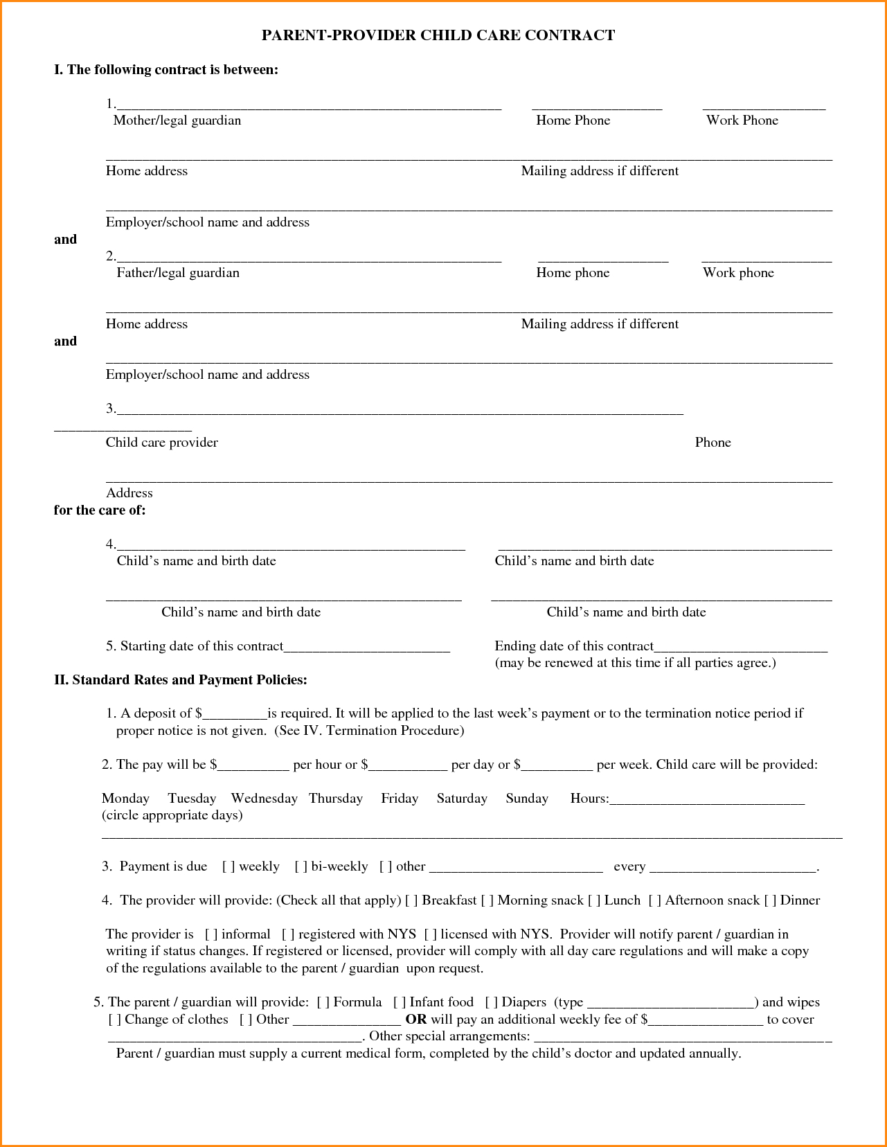 Daycare Infant Daily Report Template And 8 Daycare Contract Inside Daycare Infant Daily Report Template