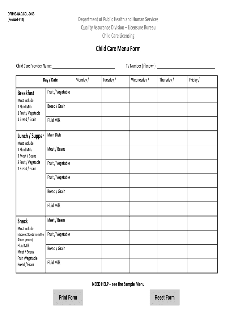 Daycare Menu Template – Fill Online, Printable, Fillable With Regard To Megger Test Report Template