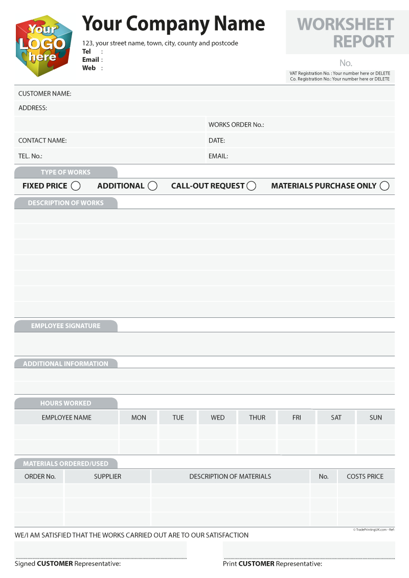 Dayworks And Worksheet Report Template For Ncr Printing From £35 In Ncr Report Template