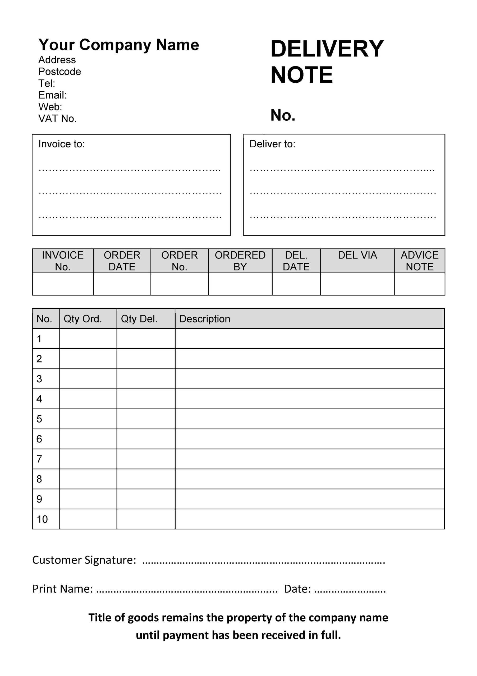 Delivery Note Template Word – Karan.ald2014 Within Proof Of Delivery Template Word