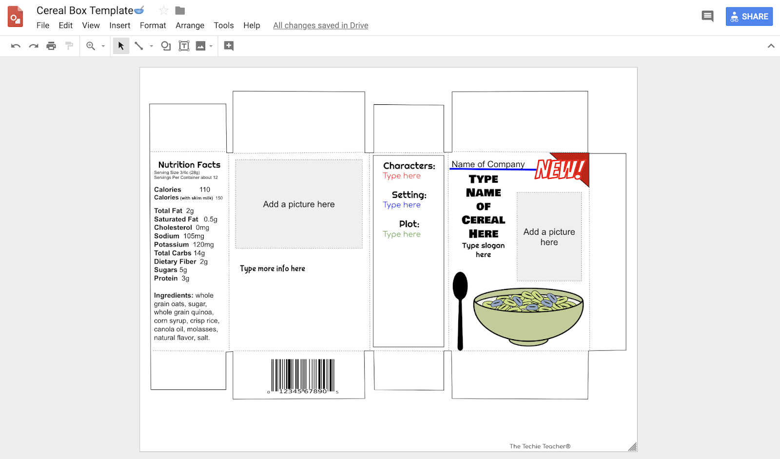 Design A Cereal Box In Google Drawing: Book Report Idea Throughout Paper Bag Book Report Template