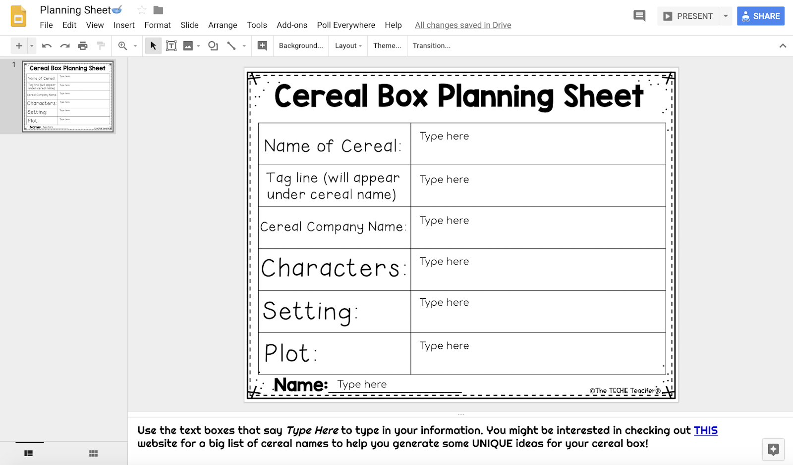 Design A Cereal Box In Google Drawing: Book Report Idea Within Cereal Box Book Report Template