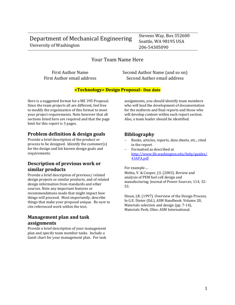 Design Report Template – University Of Washington Regarding Project Management Final Report Template