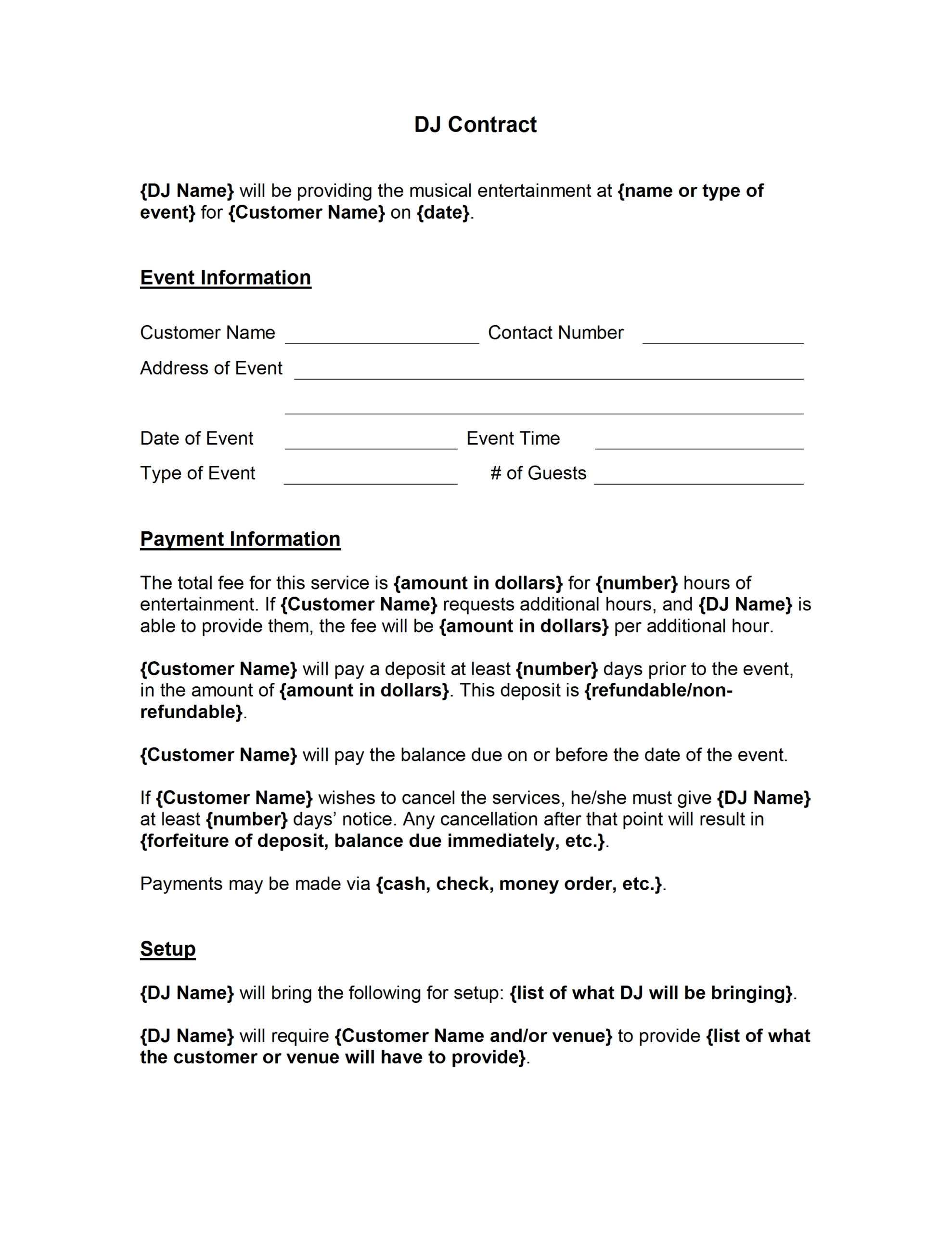 Dj Contract Template – Wordtemplate Intended For Event Survey Template Word