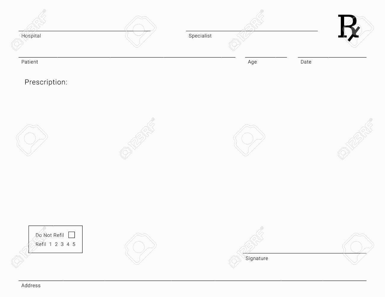 Doctor's Rx Pad Template. Blank Medical Prescription Form. Inside Blank Prescription Form Template