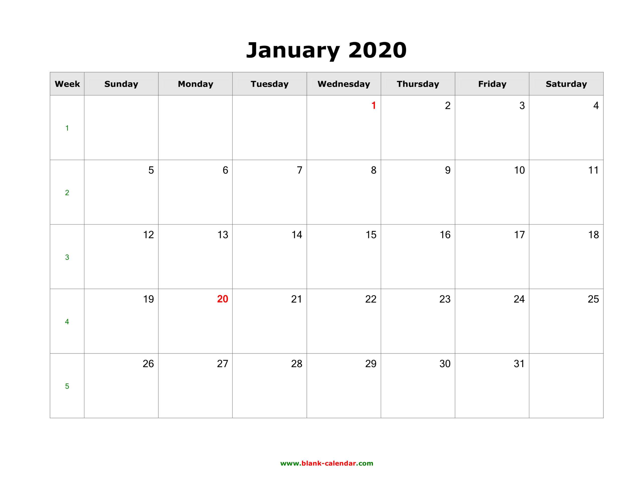 Download Blank Calendar 2020 (12 Pages, One Month Per Page Inside Blank One Month Calendar Template