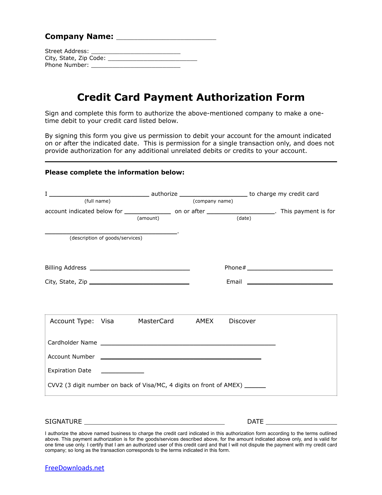 Download One (1) Time Credit Card Authorization Payment Form Intended For Credit Card Authorization Form Template Word
