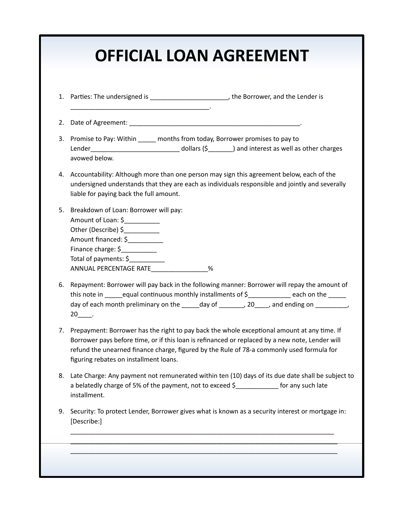 Download Simple Loan Agreement Template | Pdf | Rtf | Word Intended For Blank Loan Agreement Template