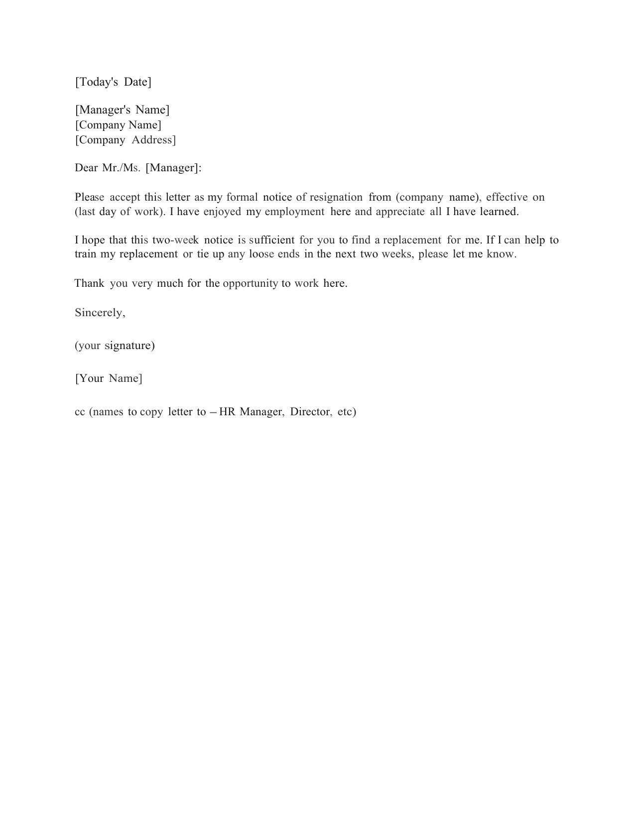 Download Standard Two (2) Weeks Notice Letter Template And In 2 Weeks Notice Template Word