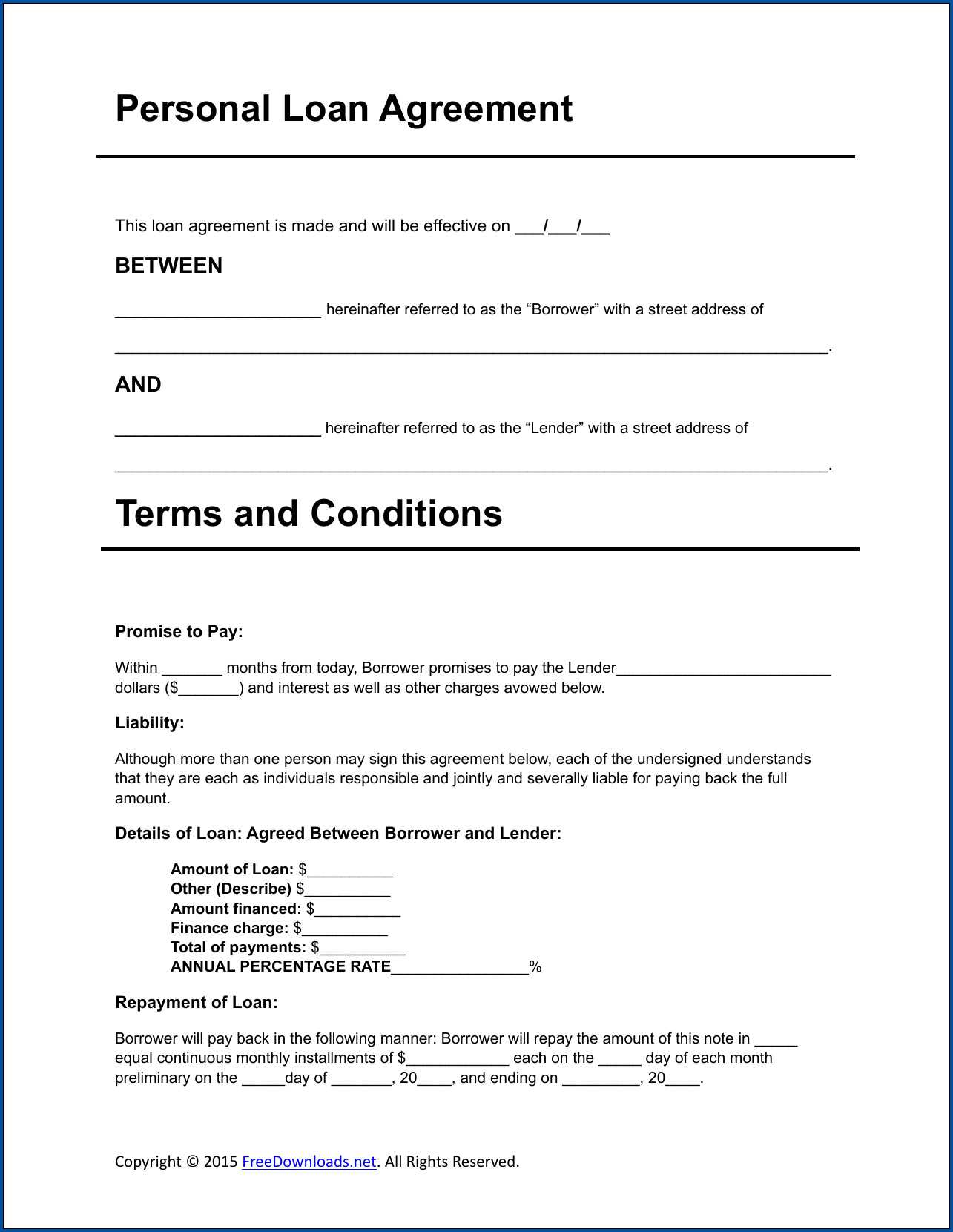 √ Free Printable Loan Repayment Contract Template | Templateral With Regard To Blank Loan Agreement Template