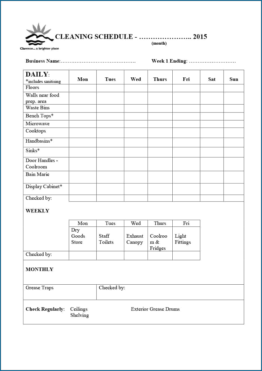✓ Free Printable Room Cleaning Checklist Template | Zitemplate With Regard To Blank Cleaning Schedule Template