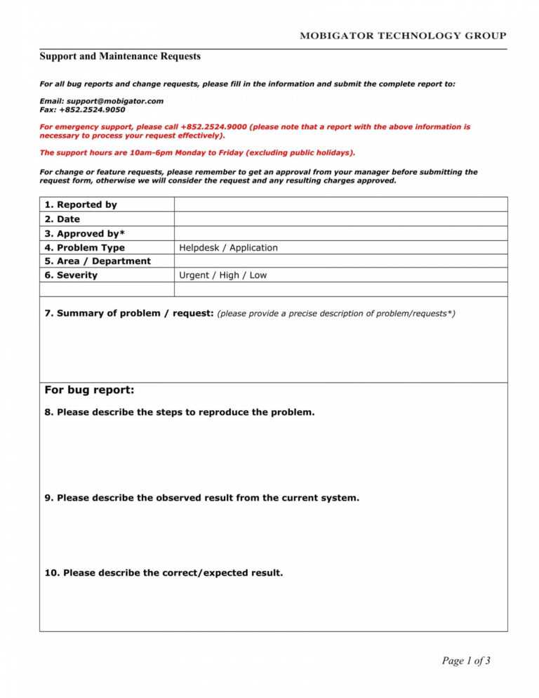 It Issue Report Template – Professional Plan Templates