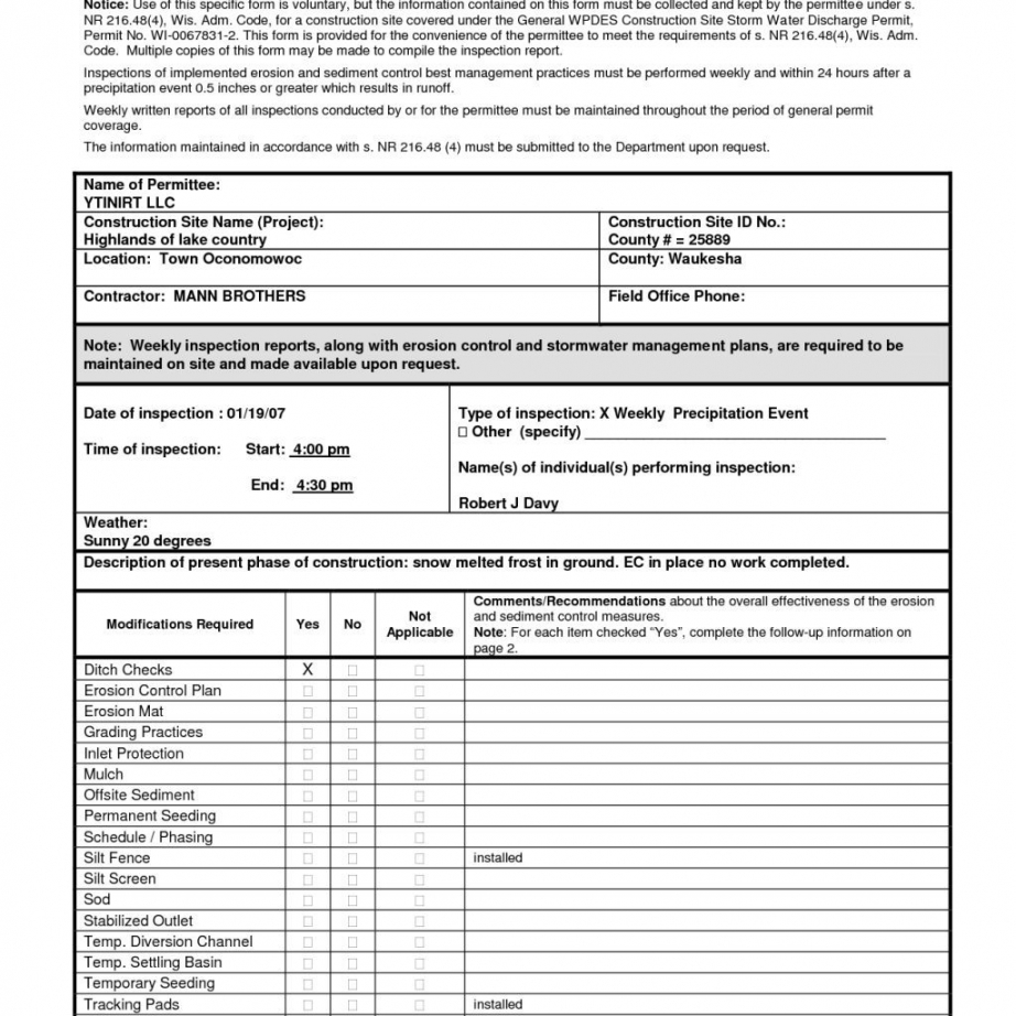 Editable Building Inspection Report Sample Forms Commercial With Daily Inspection Report Template